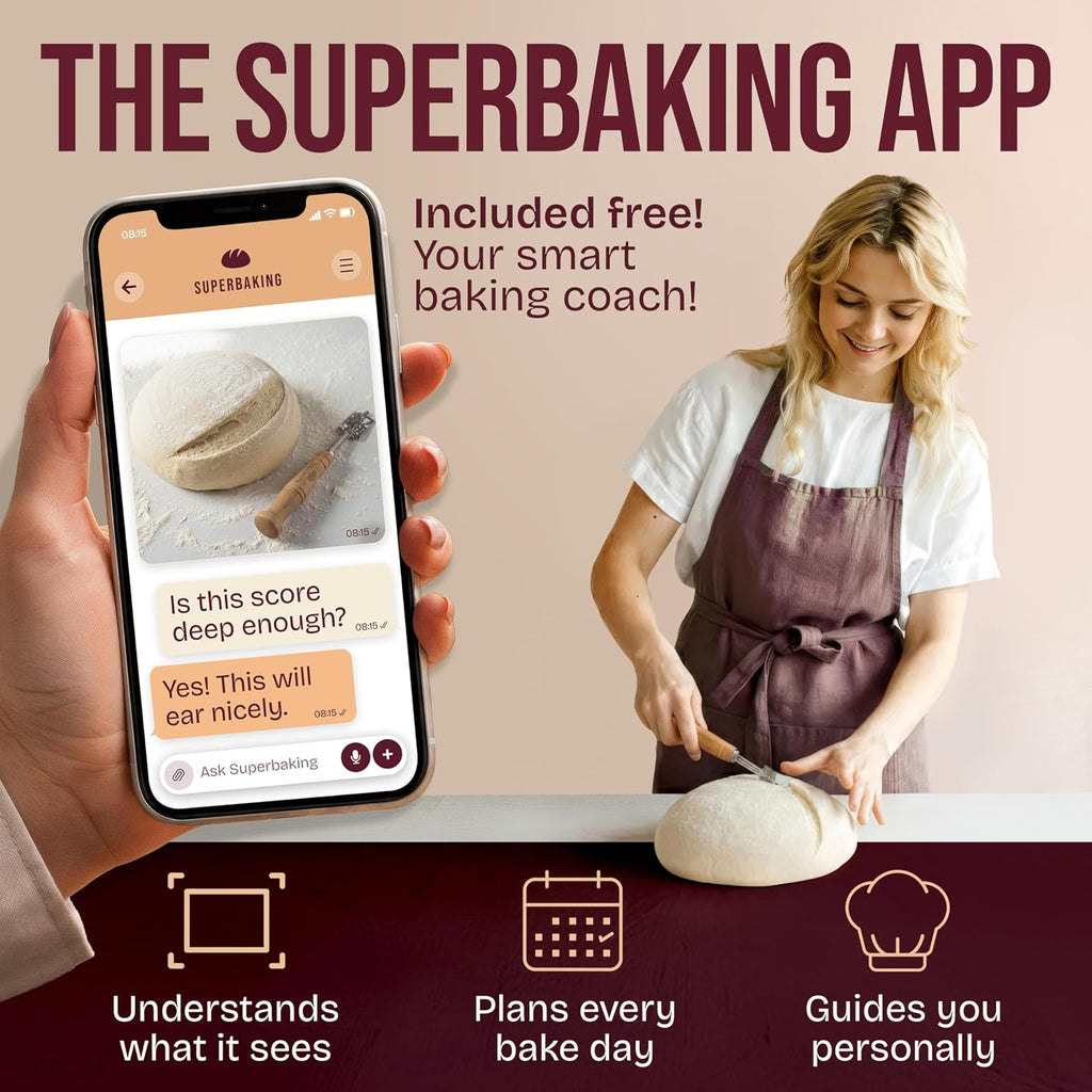Superbaking Bread Lame - Sourdough Scoring Tool With 5 Extra Blades - Baking Supplies For Home Bakers - Sourdough Razor Scorer - Bread Making Tools - Gift For Bakers - Classic Ergonomic Wooden Handle