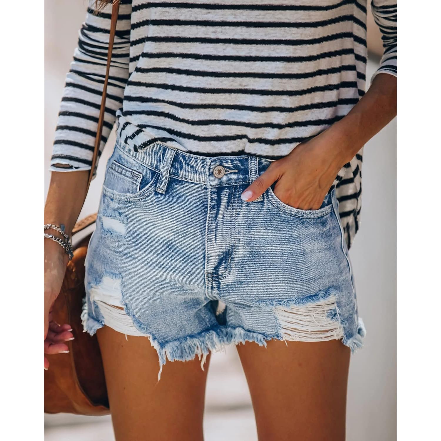 Jean Shorts for Women High Waisted Distressed Denim Shorts Stretchy Ripped Summer Hot Short