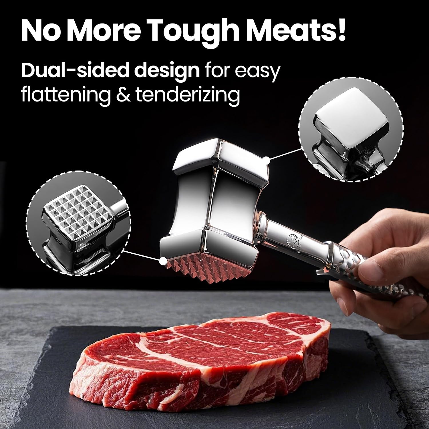 Gourmet Easy Classic Meat Tenderizer Tool, Non-Slip Grip Lifetime Replace | Dual-Sided Heavy-Duty Design For Effortless Tenderizing Of Steak, Poultry And Chicken, Dishwasher Safe, Lifetime Replacement