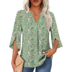 Womens Summer 3/4 Length Sleeve Tunic Tops Plus Size V-Neck Blouses for Women Dressy Casual