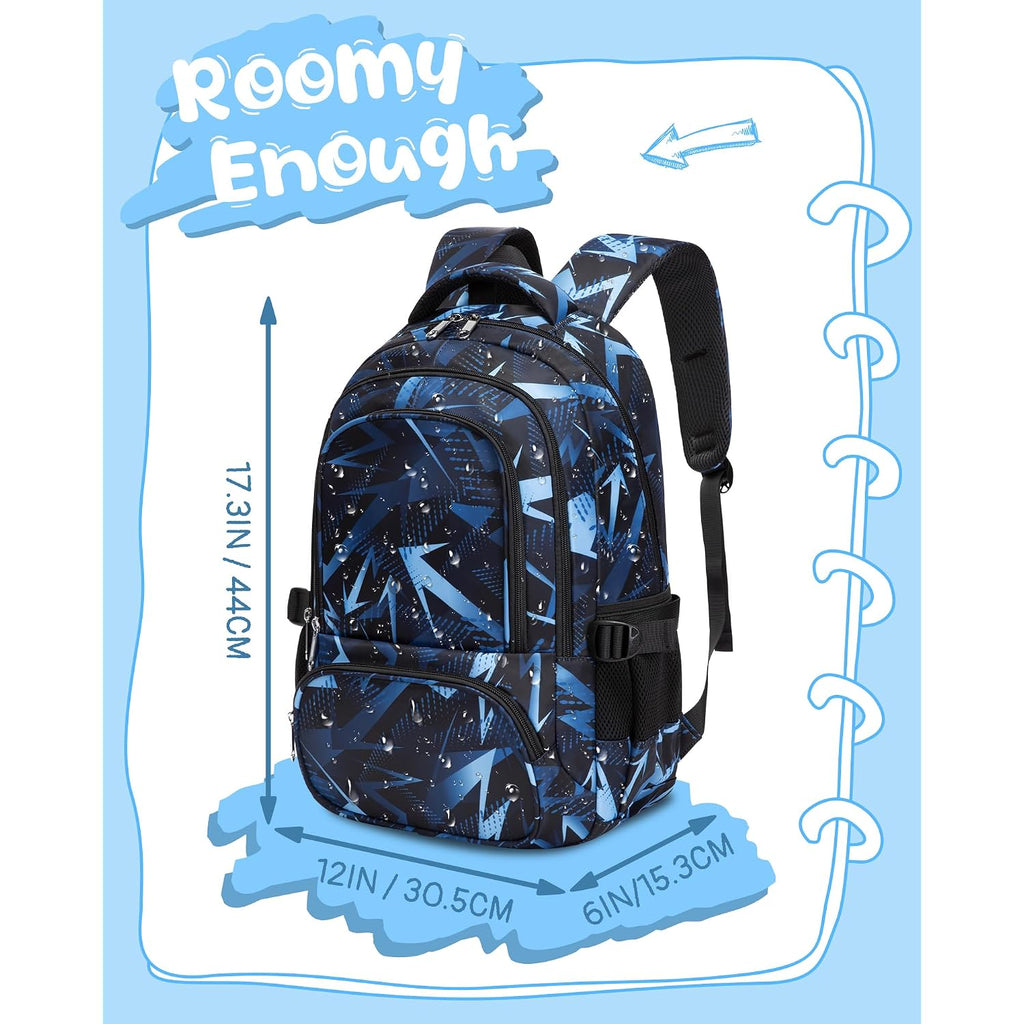 Kids School Backpack For Boys Girls Ages 6-8 8-10 10-12 Elementary Middle School Book Bags With Laptop Compartment Mochilas Escolares Para Niños Niñas De 8 10 12 Años (Blue, Geometric)