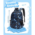 Kids School Backpack For Boys Girls Ages 6-8 8-10 10-12 Elementary Middle School Book Bags With Laptop Compartment Mochilas Escolares Para Niños Niñas De 8 10 12 Años (Blue, Geometric)