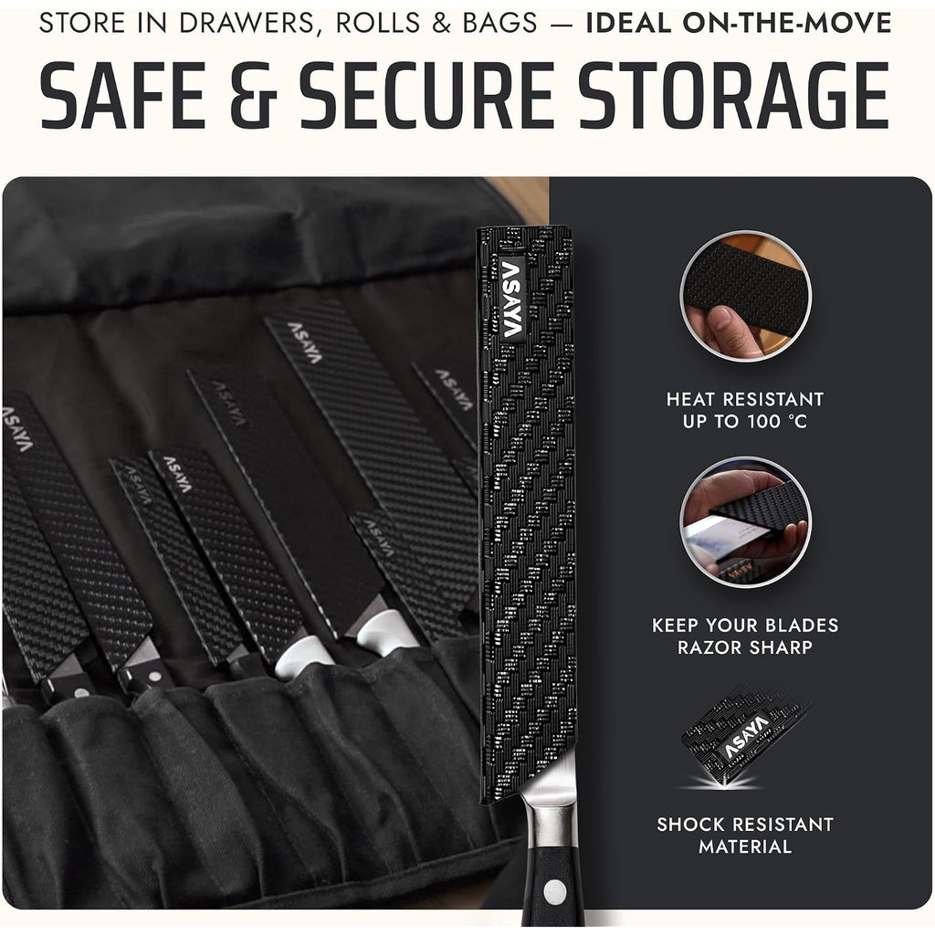 Asaya Professional Chef Knife Edge Guards – 6 Piece Knives Universal Covers - Extra Strength Abs Plastic And Food Safe Kitchen Knife Sheath Covers – Knives Not Included