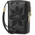 GOIACII Women's Wallet Double Zip Around Credit Card Holder Ladies Wallet Rfid Blocking Wristlet Purse Medium Size Leather Black