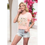 Graphic Tees for Women Short Sleeve Loose Fit Casual T Shirts Cute Boho Vintage Dressy Trendy Summer Tops Light Pink