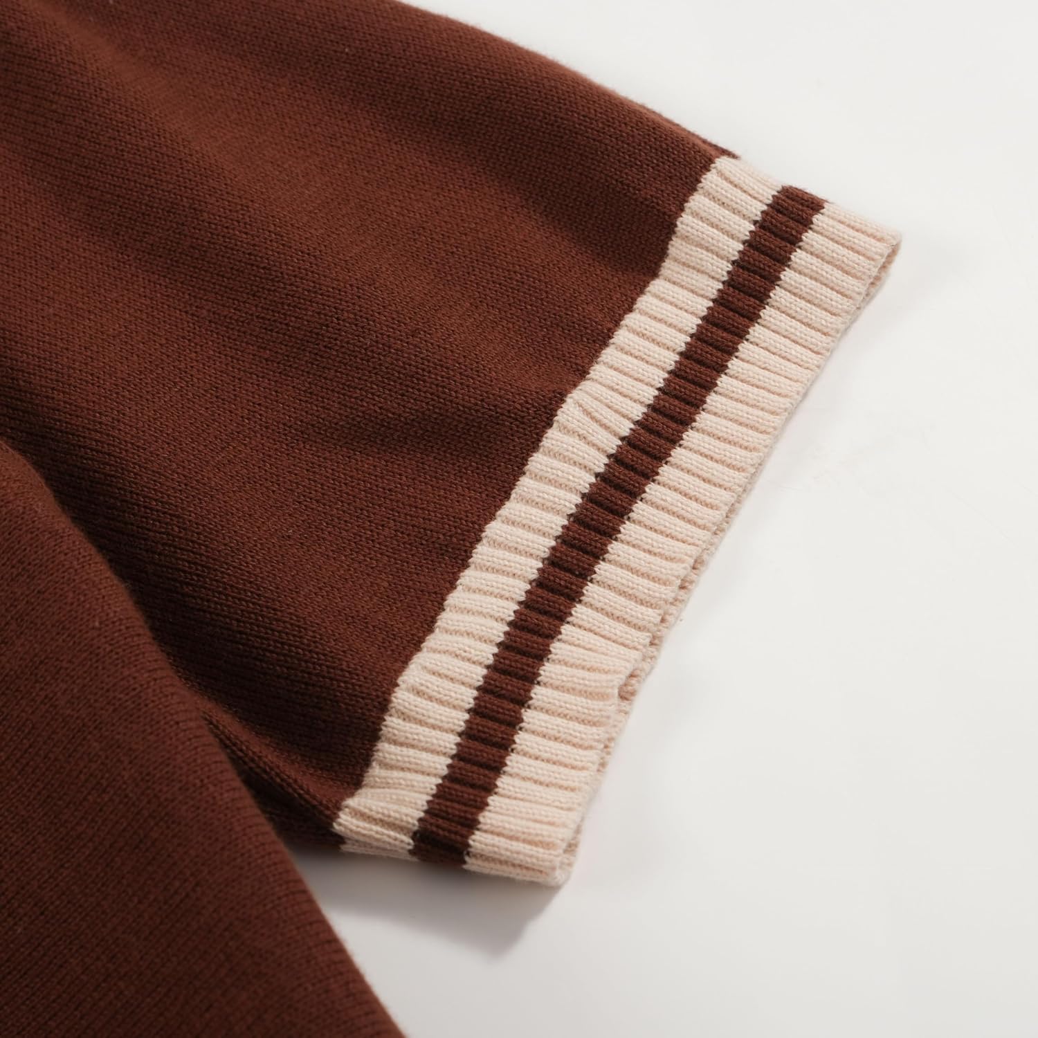 Oxknit Mens Retor Polo Striped Brown V-Neck Knitted Shirt 1960S Mod Style Vintage Collared T Shirt