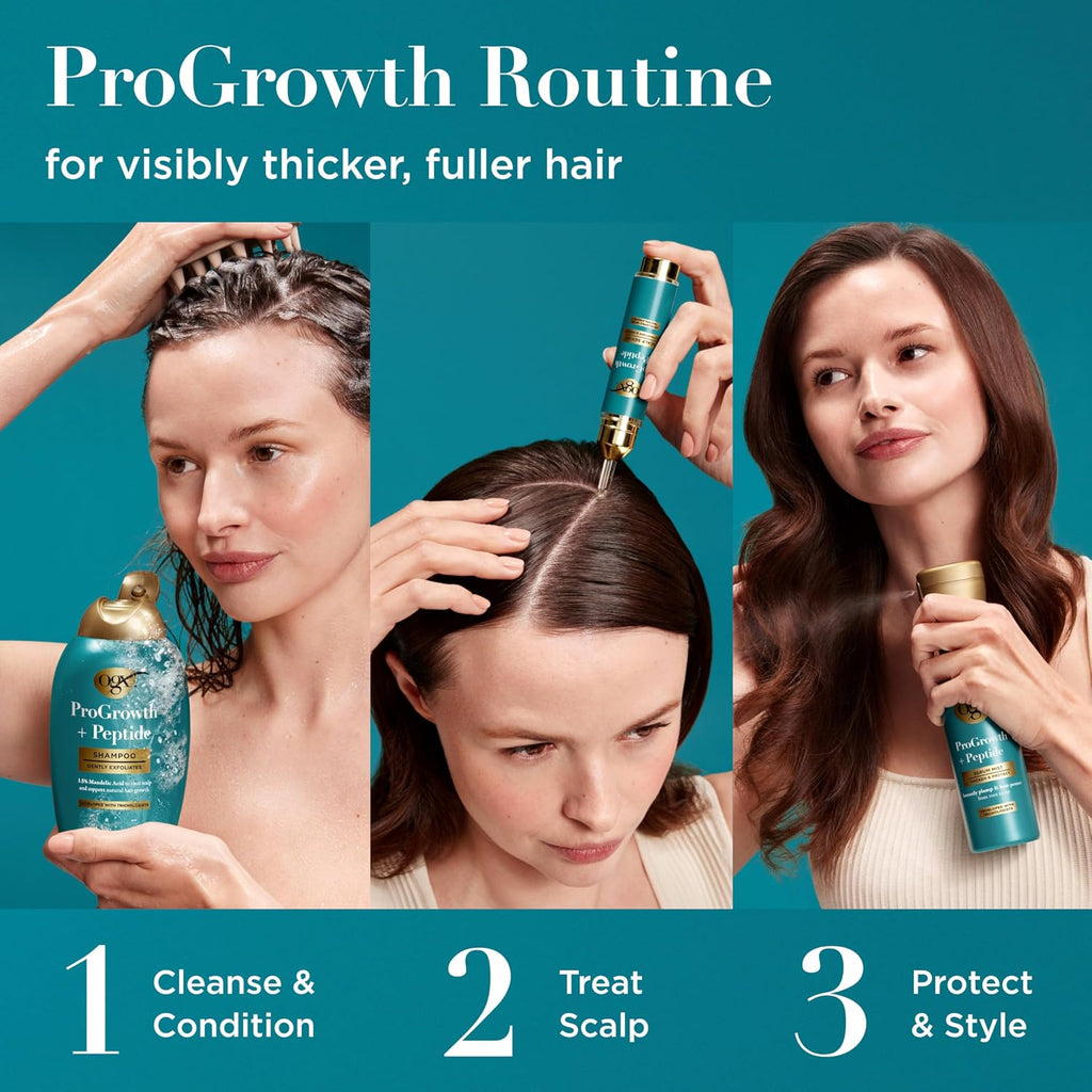 Ogx Progrowth + Peptide Clarifying Shampoo, Gentle Exfoliating Scalp Shampoo Supports Natural Hair Growth By Removing Scalp Build-Up, 1.5% Mandelic Acid, 13 Fl. Oz