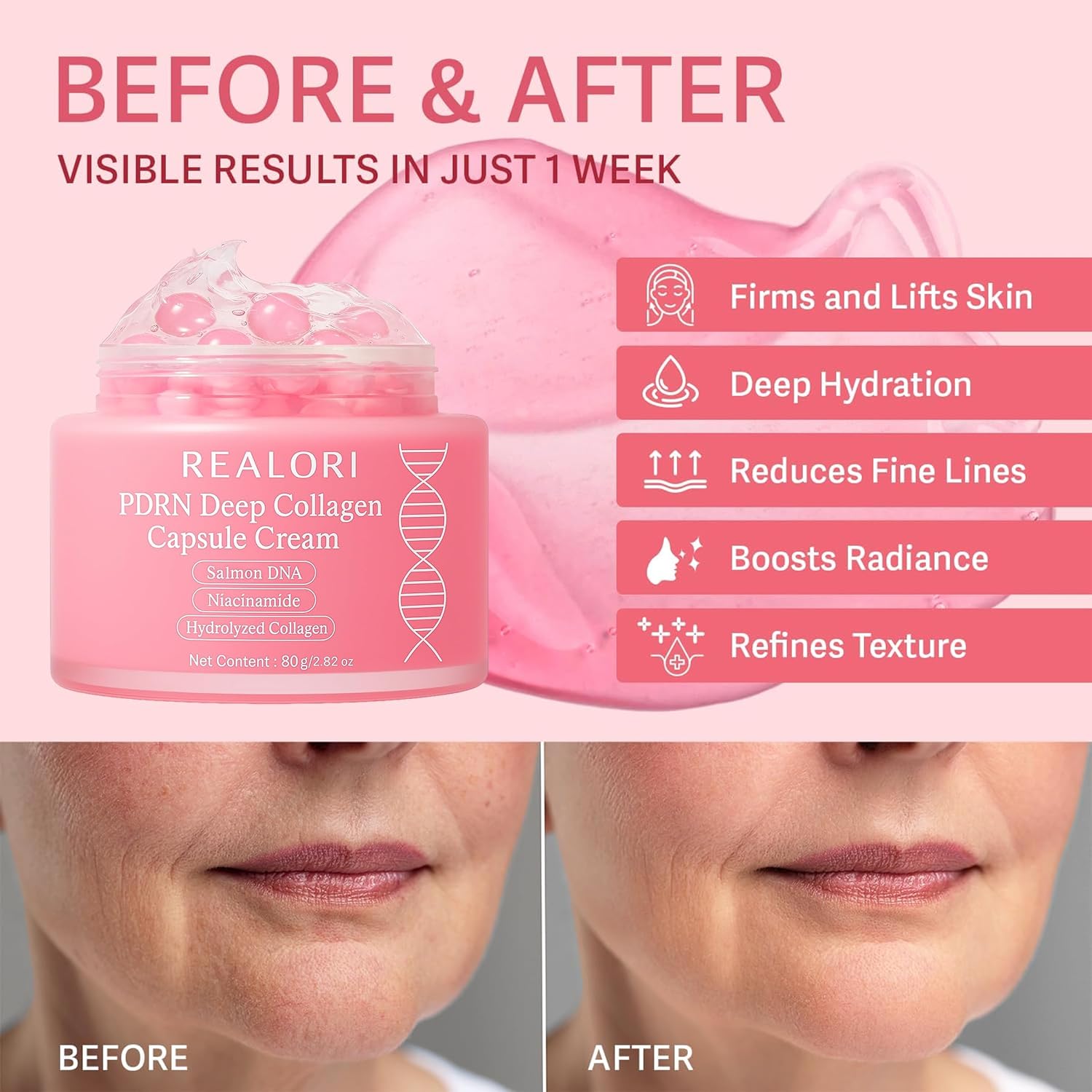 Realori Pdrn Capsule Cream With Vitamin C & Collagen – Korean Boba Moisturizer For Face, Pink Jelly Cream For Deep Hydration, Skin Repair, And Glow – Korean Skincare Gel For All Skin Types