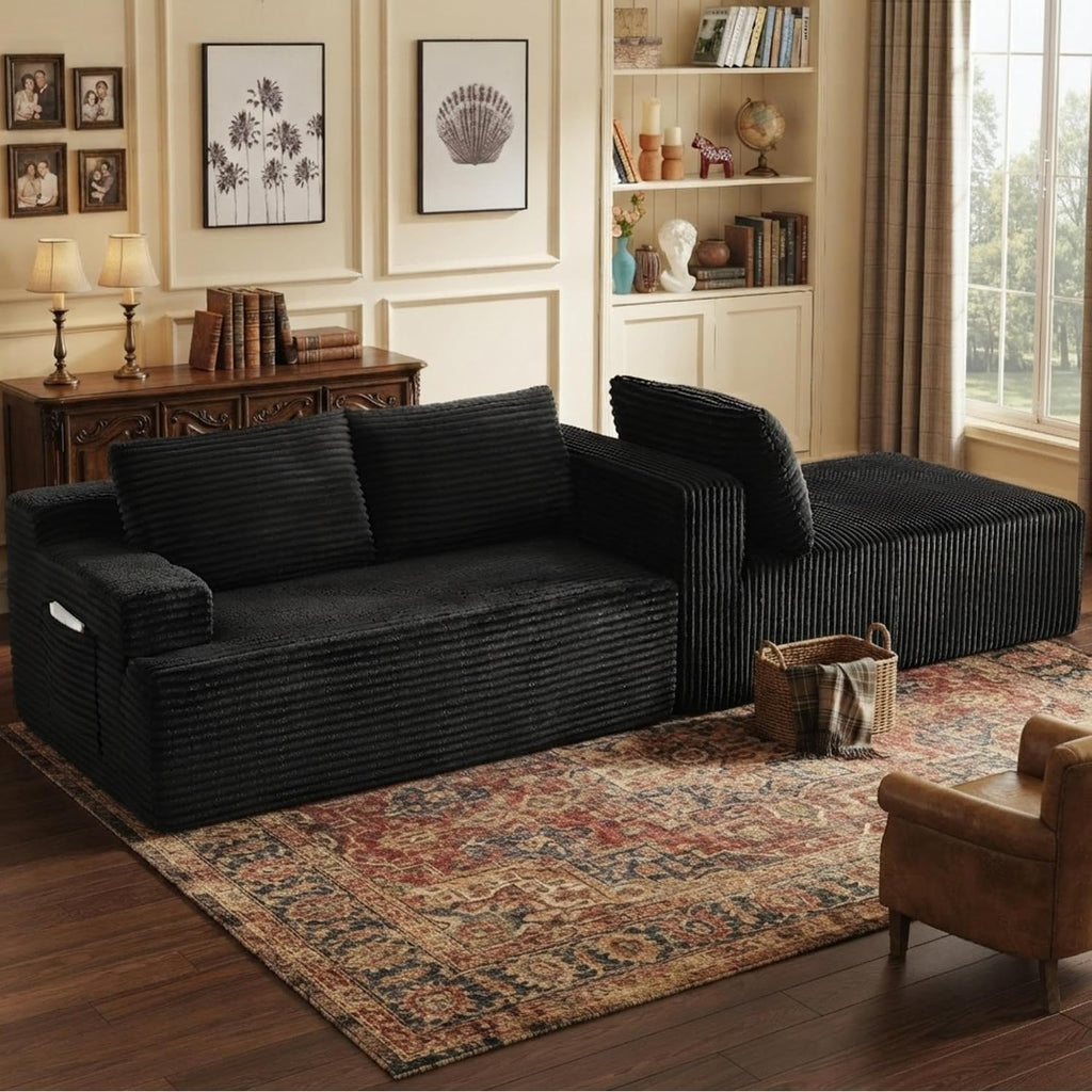 96" L Shaped Sectional Sofa Boneless Cloud Couch For Living Room - Corduroy Memory Foam Modular Sofa Compression Couches With Deep Seat For Living Room Bedroom, No Assembly