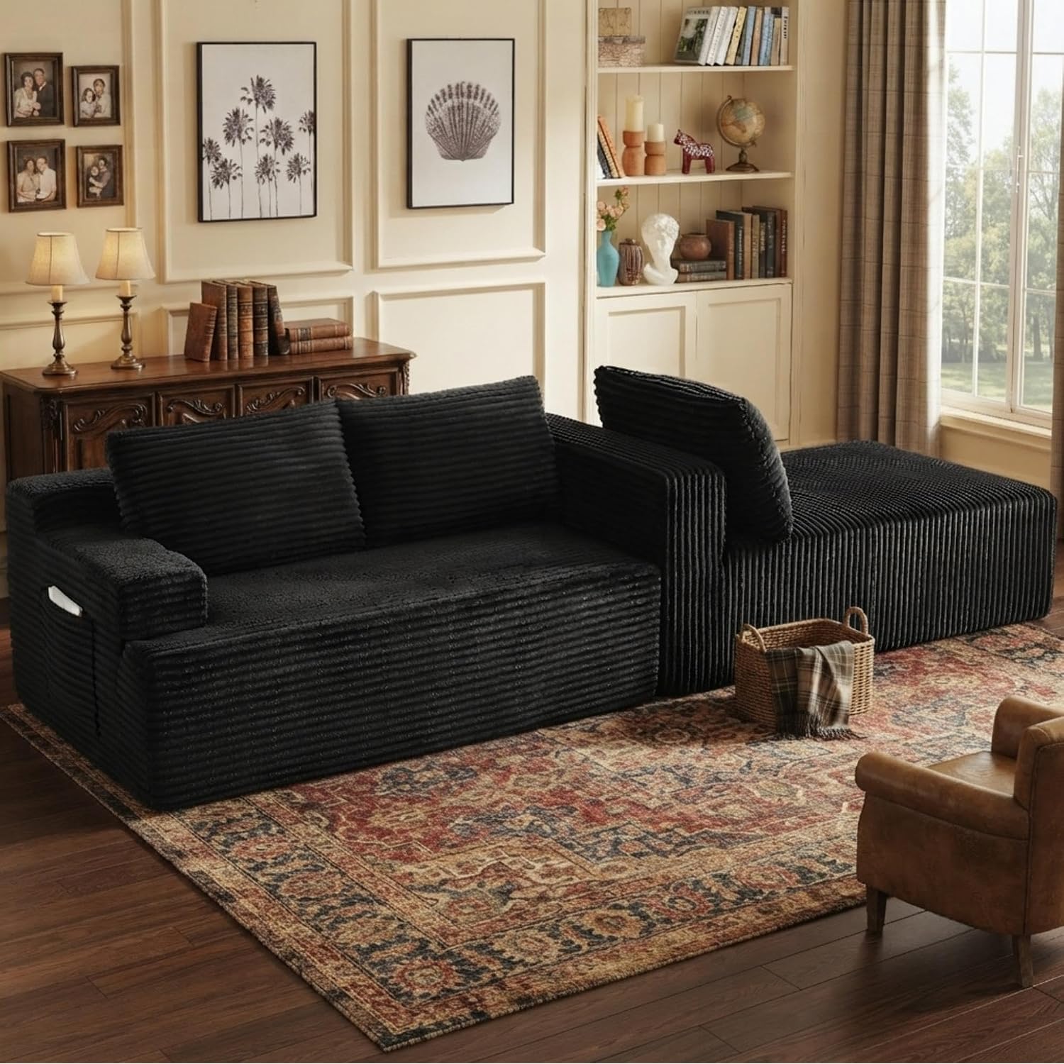 96" L Shaped Sectional Sofa Boneless Cloud Couch For Living Room - Corduroy Memory Foam Modular Sofa Compression Couches With Deep Seat For Living Room Bedroom, No Assembly