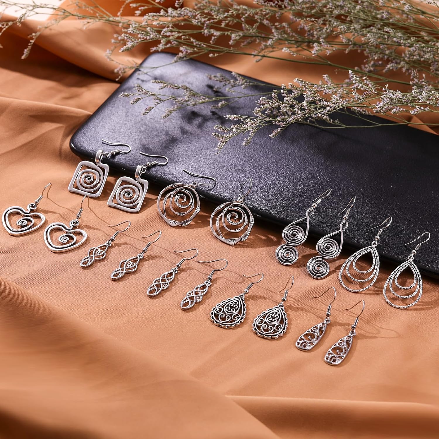 Ritach Silver Dangle Earrings for Women Trendy Bohemia Boho Vintage Statement Earrings for Women Dangling Set for Women