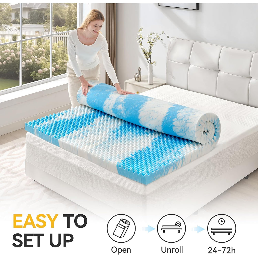 Sinweek 2 Inch Egg Crate Memory Foam Mattress Topper Twin Size, Soft Mattress Pad For Back Pain Relief, Bed Topper, Certipur-Us Certified, Blue