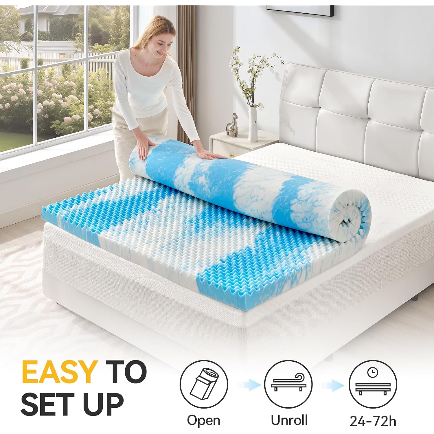 Sinweek 2 Inch Egg Crate Memory Foam Mattress Topper Twin Size, Soft Mattress Pad For Back Pain Relief, Bed Topper, Certipur-Us Certified, Blue