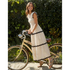 Zesica Womens Summer Casual Smocked Midi Dress 2026 Flutter Short Sleeve High Waist Tiered Flowy Boho Vacation Dresses