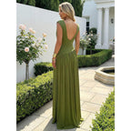 Athena Women'S Convertible Cowl Neck Sleeveless Slit Maxi Dress | Front Or Back Styling, Waist Shaping, Soft Stretch Fabric, And Easy Movement For Bridesmaids, Weddings And Parties.