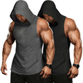 Coofandy Men'S 2 Pack Workout Hooded Tank Tops Bodybuilding Muscle Cut Off T Shirt Sleeveless Gym Hoodies