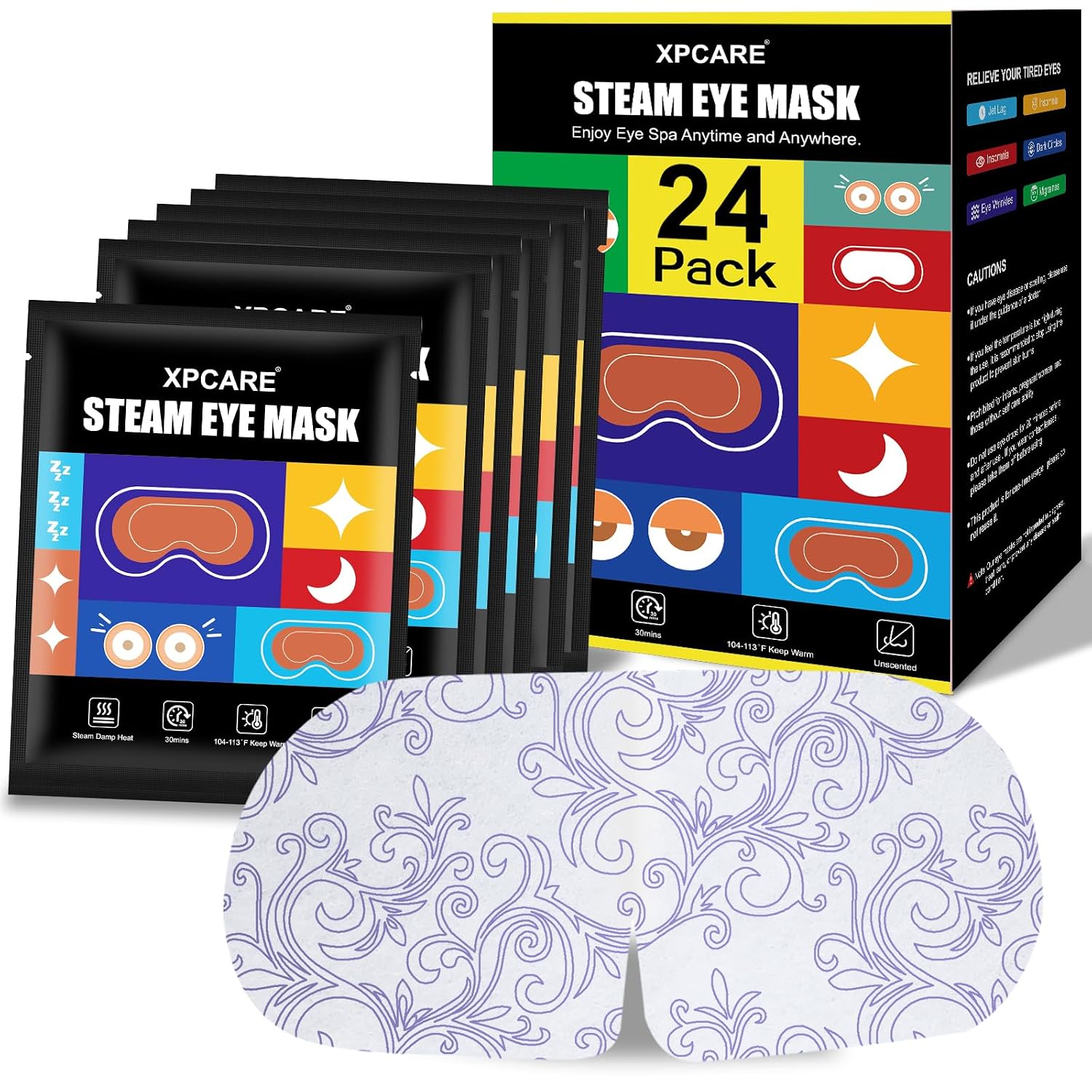 24 Pack Steam Eye Masks For Dry Eyes, Self Heated Steam Warm Eye Mask, Disposable Heated Eye Mask For Dark Circles, Puffy Eyes, Relief Stress Eye Fatigue (Unscented)