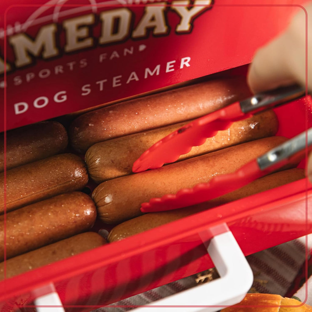 Nostalgia, Game Day Hot Dog Steamer and Bun Warmer, Fits 20 Dogs and 8 Buns, Steams Pot Stickers, Veggies, Potatoes, and Other Appetizers or Toppings