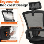 Neo Chair Office Desk Chair Gaming Computer High Back Support Mesh Comfy Seat With Adjustable Ergonomic Headrest Lumbar Rolling Flip-Up Armrests And Wheels (Black)