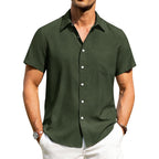 Alimens & Gentle Mens Linen Shirts Short Sleeve Button Down Shirts Wrinkle Free Casual Vacation Beach Summer Tops