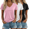 Ficerd 3 Pack Women'S V Neck T Shirts, Summer Casual Short Sleeve Tops Loose Fit Rolled Sleeve Tees Trendy Shirts