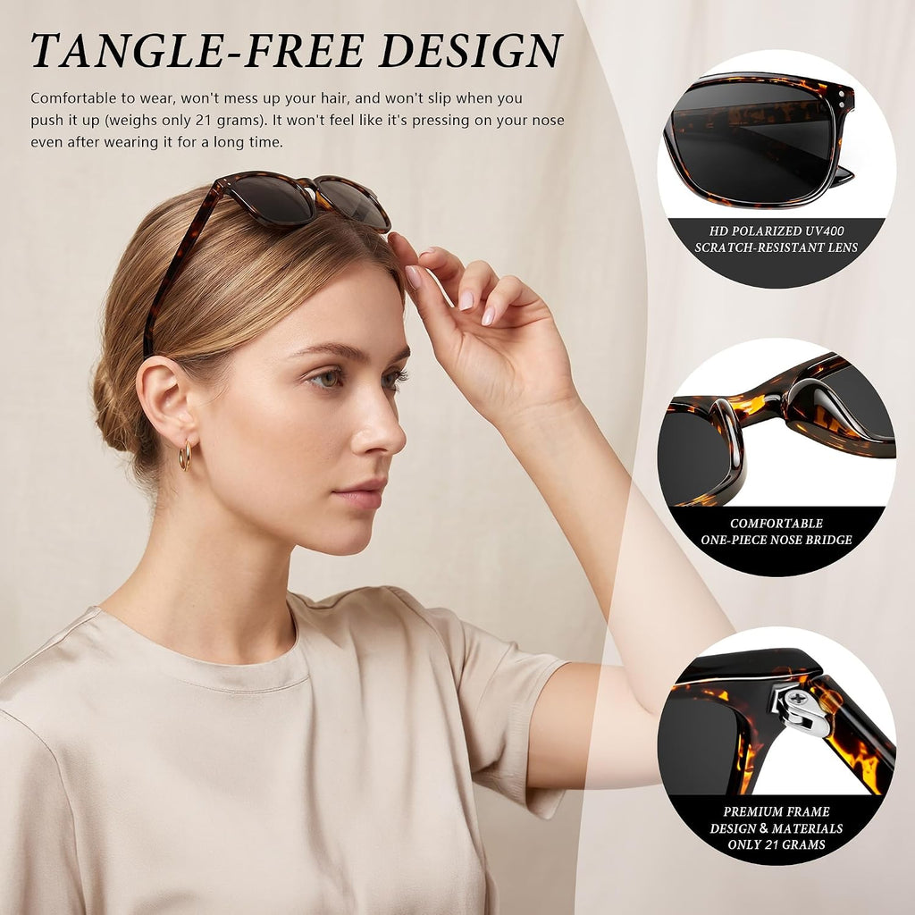 Polarized Square Sunglasses for Women 3 Pack–Trendy Retro Rectangle UV400 Protection Lightweight for Travel Driving A3 Transparent Brown+brown Gradient+dark Tortoise Grey(3 Pack)