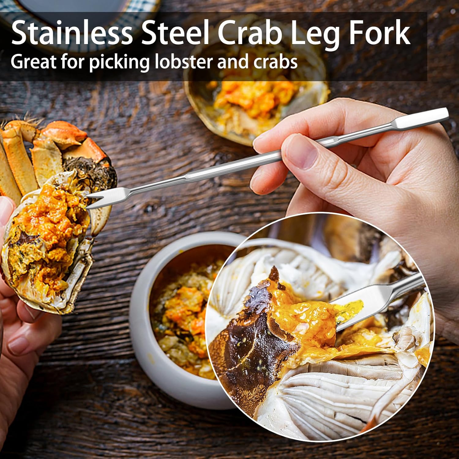 suoundey Seafood Cracker Tool Set With Lobster Sheller Stainless Steel Crab Crackers Crab Leg Fork Seafood Scissors And Storage Bag, Crab Leg Pick Utensils Set Crab Eating Tools (9Pcs)
