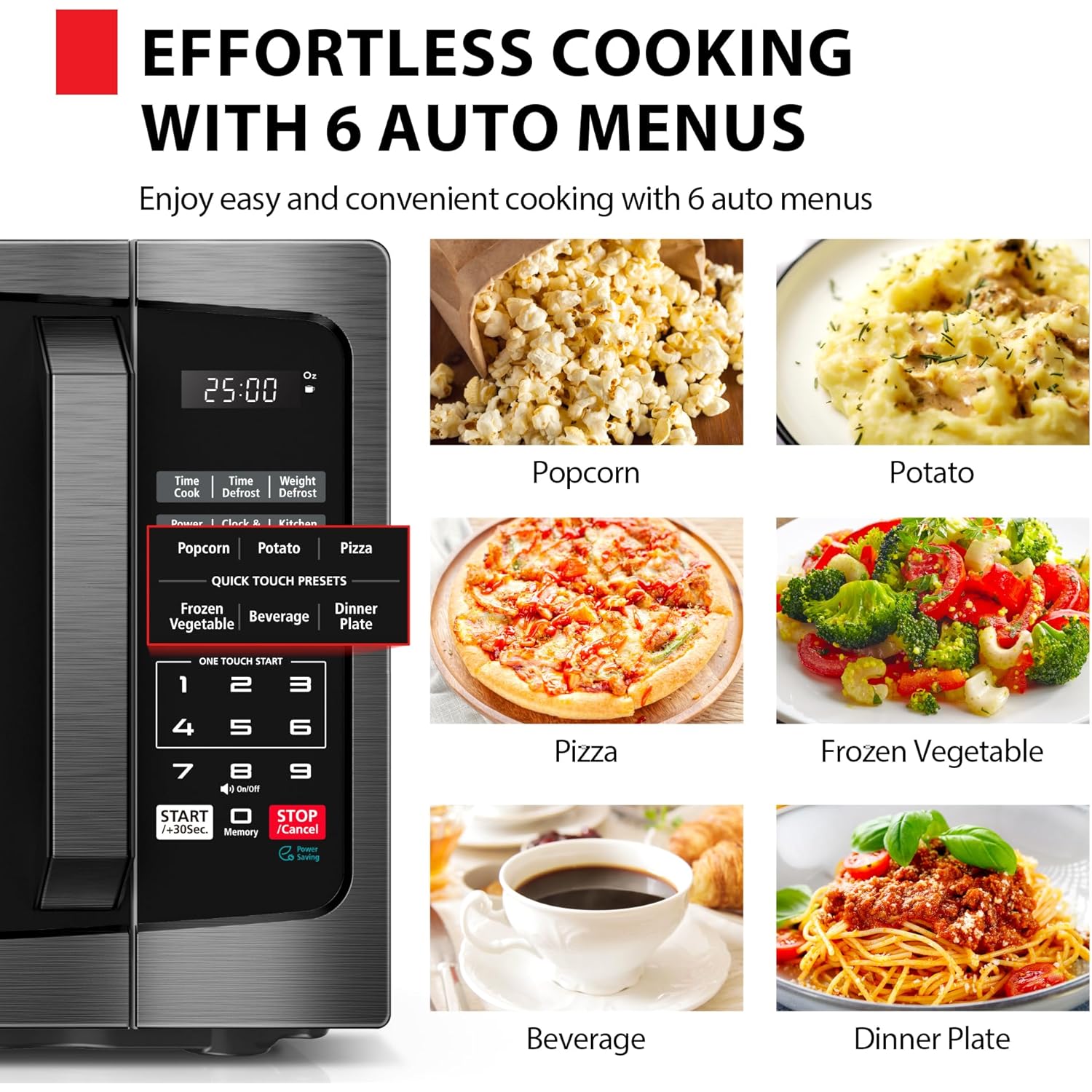TOSHIBA ML-EM09PA(BS) Small Microwave Oven with 6 Auto Menus, Mute Function, LED Lighting Countertop Microwave Perfect for Kitchen, 0.9 Cu Ft, 10.6 Inch Removable Turntable, 900W Black Stainless Steel