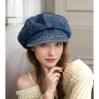 Bidadary Denim Newsboy Beret Hat for Women Cabbie Flat Cap French Newsboy Hat for Traveling Dark Blue