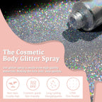 Boko Body Glitter Spray, Holographic Silver Glitter Spray for Body Face Hair Nail Clothes, Hair Glitter Body Shimmer Powder for Highlighter Makeup Festival Party Concert Rave Accessories
