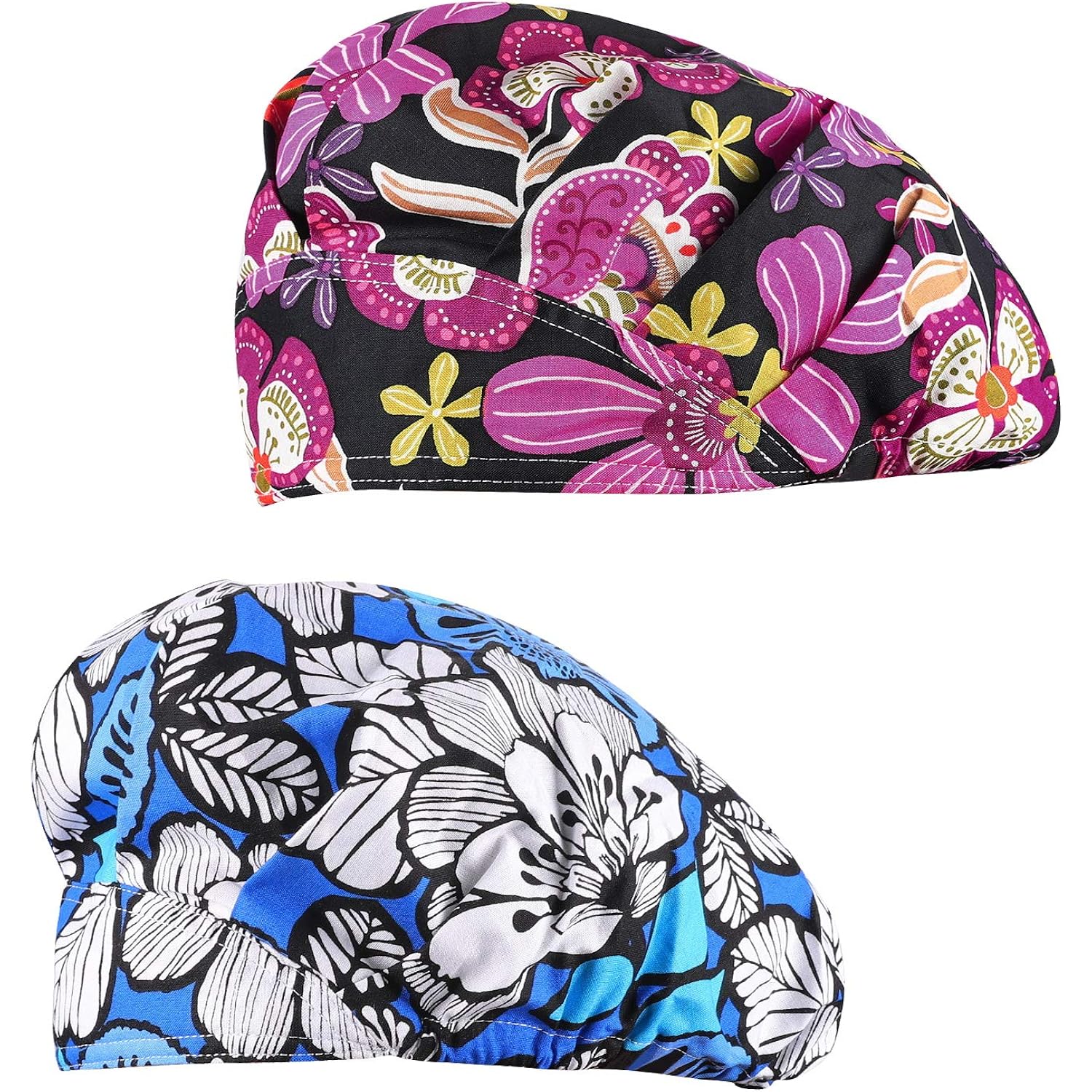 2 Pack Women's Adjustable Cotton Bouffant Working Cap, Working Hats with Sweatband,Multi Color Set 24