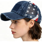 Women Men Patriotic Baseball Hats for 4th of July American Flag Trucker Hats Adjustable USA Dad Caps Medium Navy-mesh Back