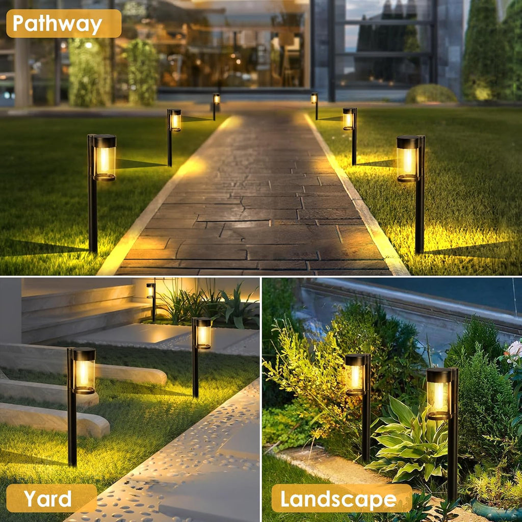 Solar Pathway Lights Outdoor, 10 Pack Metal & Glass Solar Lights Outdoor Waterproof Landscape Path Lights For Yard Walkway Garden Decor, Warm White