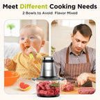 Koios Food Processor, 500W Electric Food Chopper With 2 Bowls (8 Cup+8 Cup) & 2 Bi-Level Blades&, Small Electric Grinder Meat Processor For Nuts, Meat, Onion, Garlic, Baby Food, Black
