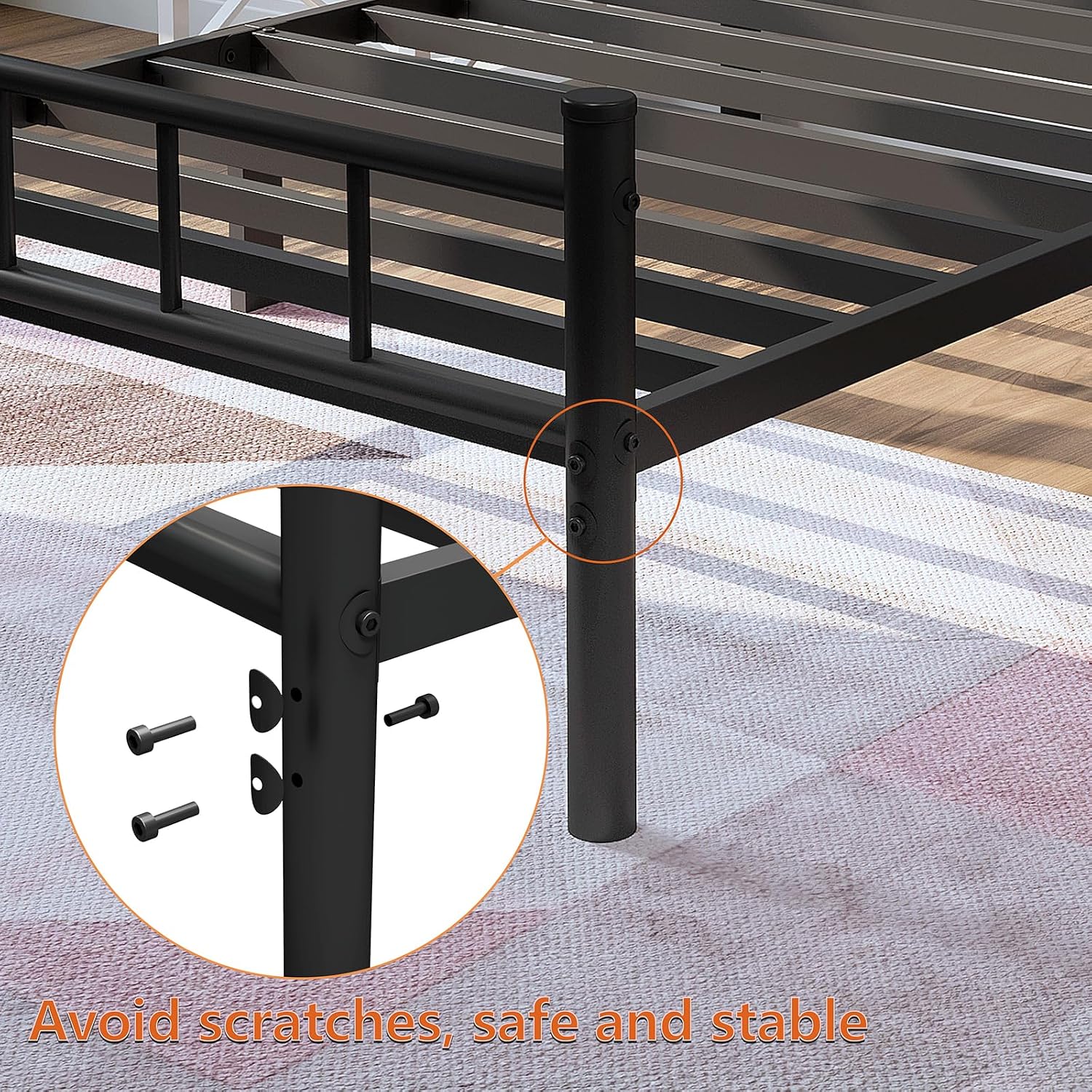 Zizin Twin Size Metal Bed Frame With Headboard & Footboard 14 Inch Metal Platform Mattress Foundation Support With Steel Slat, Under Bed Storage, No Box Spring Needed