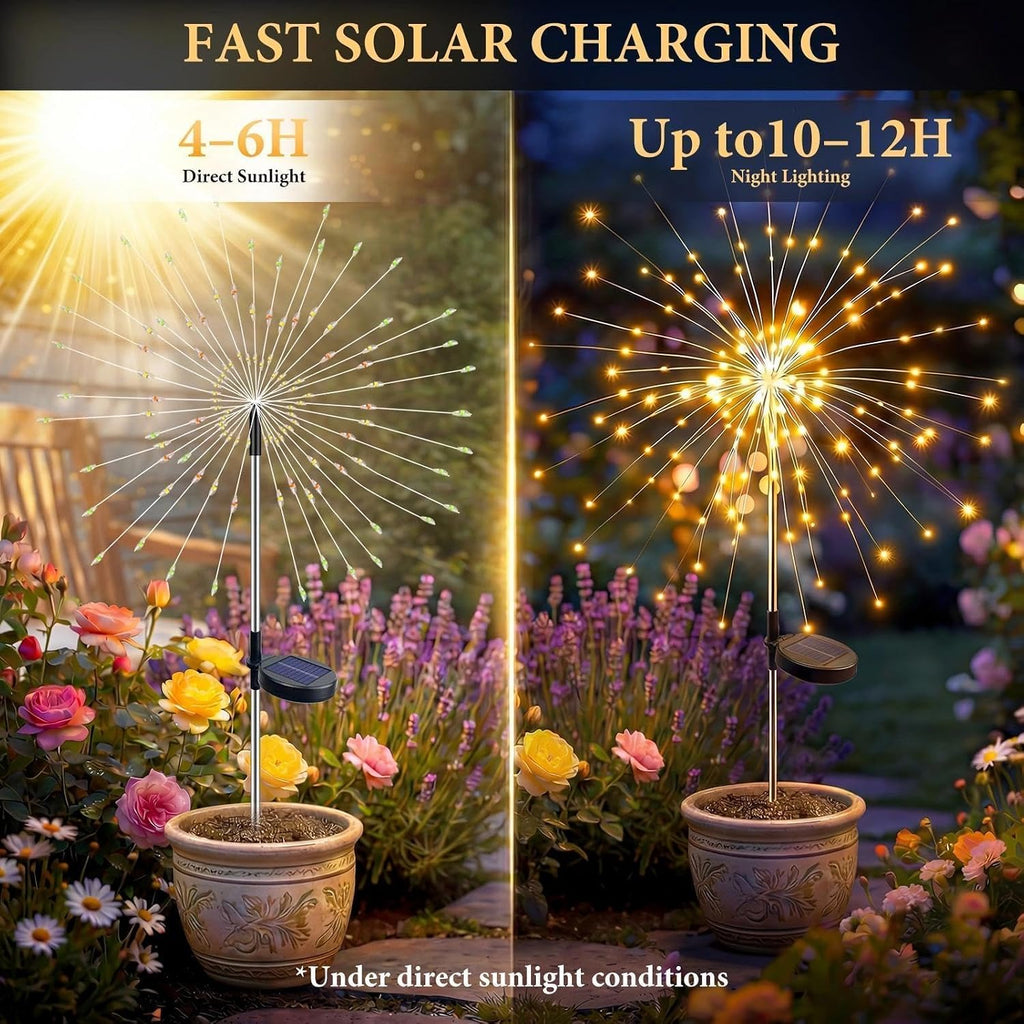 Solar Firework Lights Outdoor 4 Pack, 120Led Solar Starburst Garden Lights With 8 Modes,Waterproof Decorative Fairy Light For Backyard, Garden, Patio & Lawn Landscape Decor