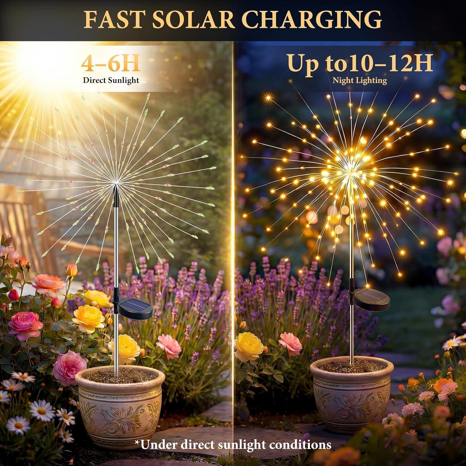 Solar Firework Lights Outdoor 4 Pack, 120Led Solar Starburst Garden Lights With 8 Modes,Waterproof Decorative Fairy Light For Backyard, Garden, Patio & Lawn Landscape Decor