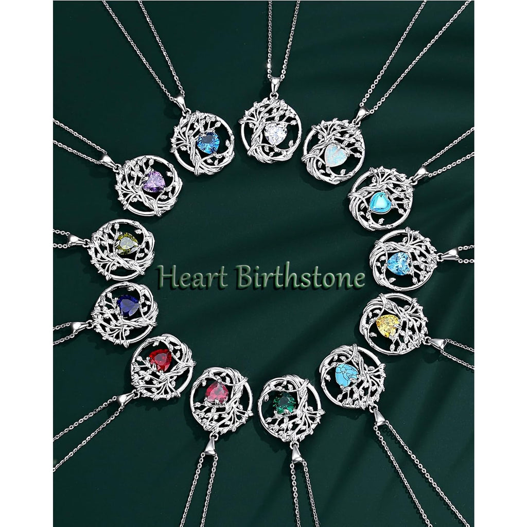 FANCIME Tree of life Birthstone necklace Sterling Silver Pendant Birthstone Necklace Gemstone Anniversary Birthday Jewelry Mothers Day Gifts for Mom Her Wife