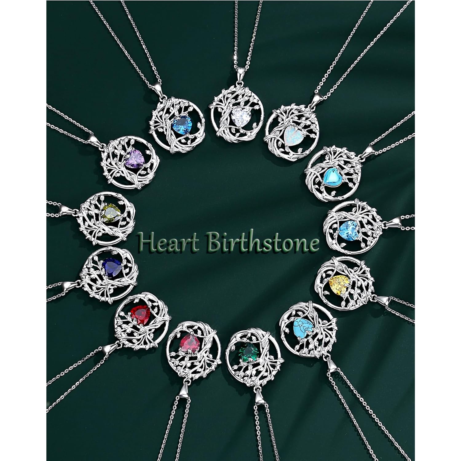 FANCIME Tree of life Birthstone necklace Sterling Silver Pendant Birthstone Necklace Gemstone Anniversary Birthday Jewelry Mothers Day Gifts for Mom Her Wife