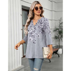 Zeagoo Womens 3/4 Length Sleeve Tops V Neck Tunic Casual Dressy Blouse Floral Printed Shirts