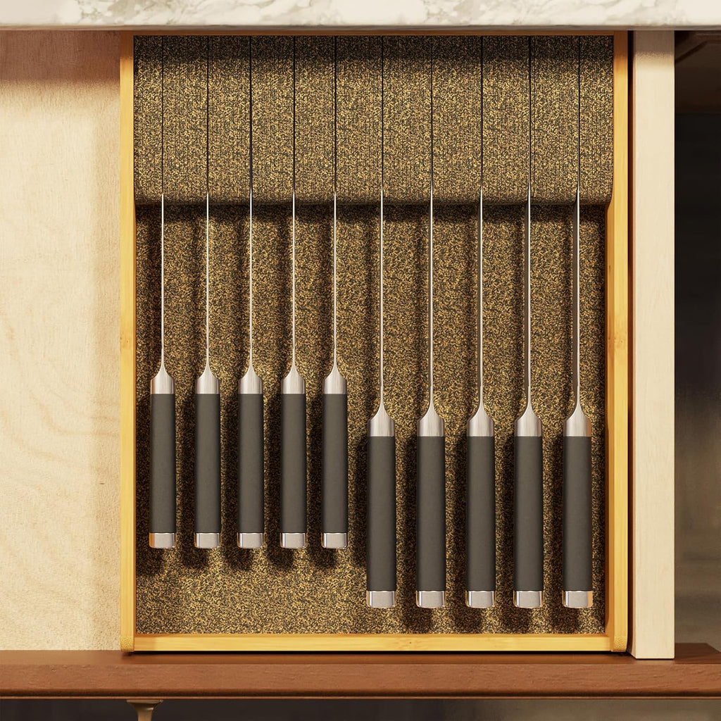 Spaceaid Large Knife Drawer Organizer Bamboo Insert Dock, Kitchen Steak Knives Holder Organizers Block For Drawer In Storage Organization (Large)