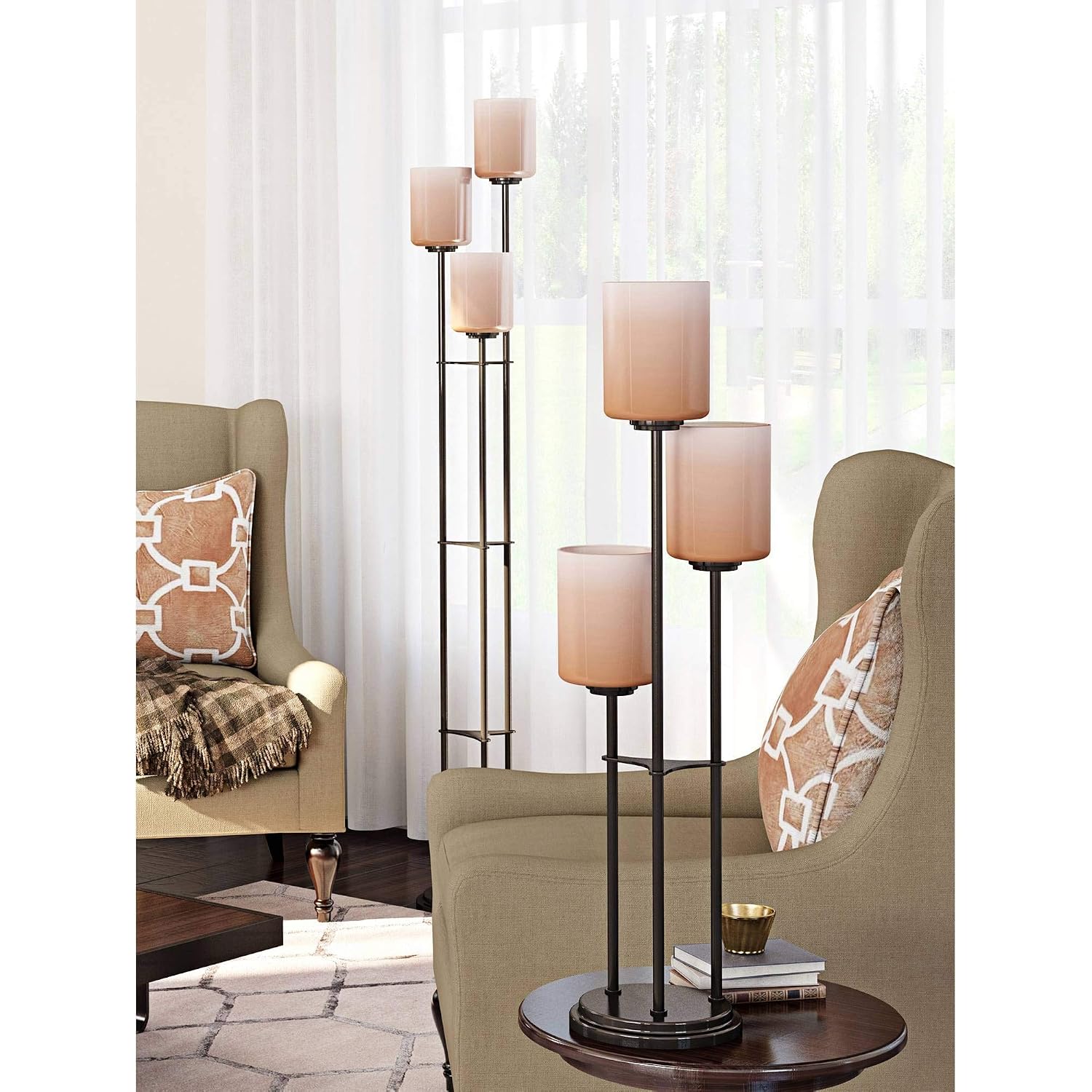 Lite Source Ls-20700D/Brz Bess 3-Light Table Lamp With Amber-Glass Shades, Dark Bronze