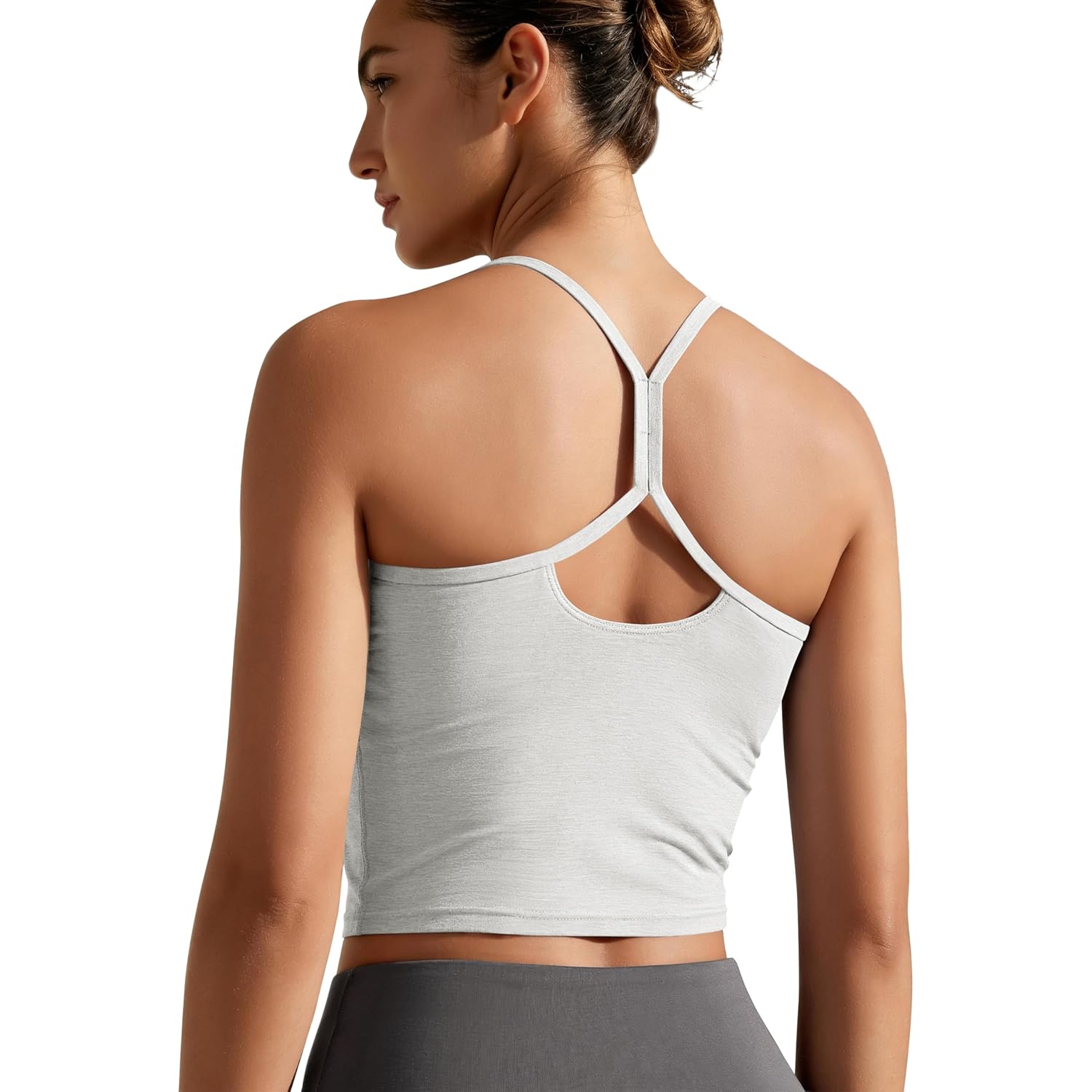 ODODOS Women's Slim Racerback Cropped Tank - odSTRATUM Tech Sports Bra, Ultra Soft UPF 50+ Cami Top with Built-in Bra