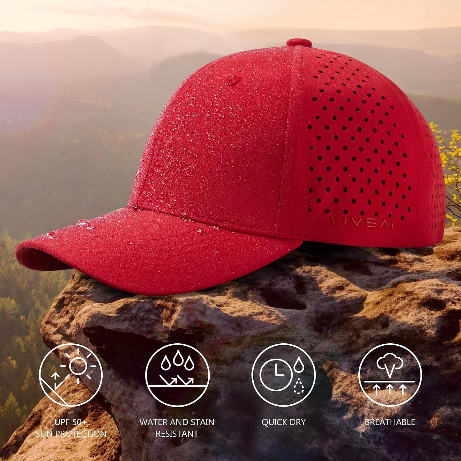 Upf 50+ Performance Water Resistant Baseball Cap Lightweight Breathable Hat Golf Running Boat Hiking For Men Women