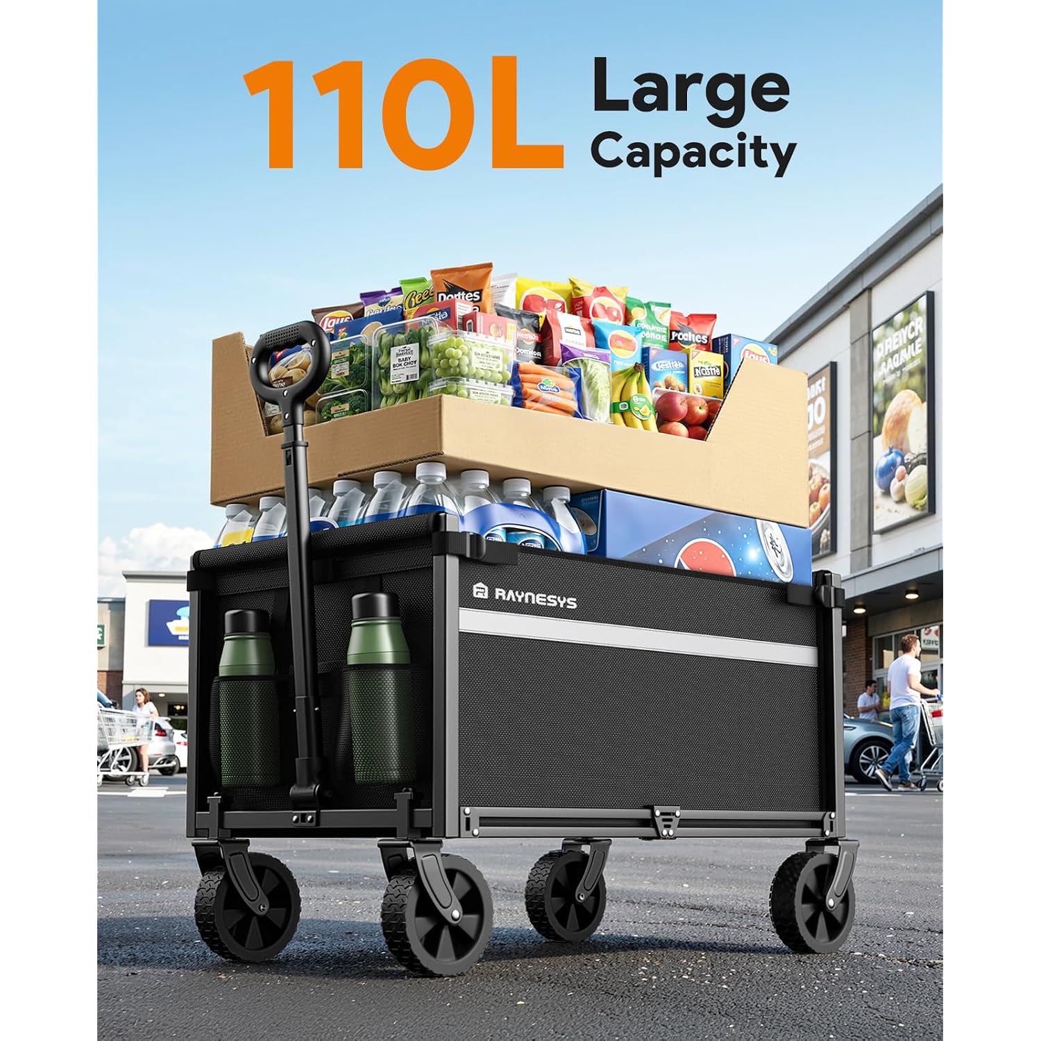 Collapsible Wagon Cart With Wheels, 220Lbs For Grocery Shopping Camping | 110L Capacity Wagons Carts Foldable,220Lbs Heavy Duty Wagon Carts, Lightweight Portable Utility Cart,All-Terrain Wheels