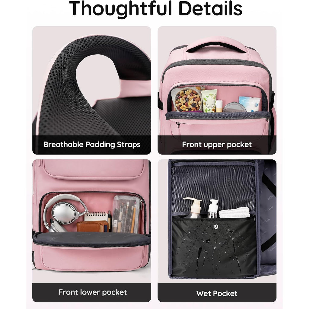 Taygeer Travel Backpack For Women, Travel Personal Item Bag With Shoe Pouch | Tsa Approved Under Seat Carry On Backpack With Water Bottle Pocket Fits 15.6Inch Laptop, Travel Essentials For Airplanes,Pink