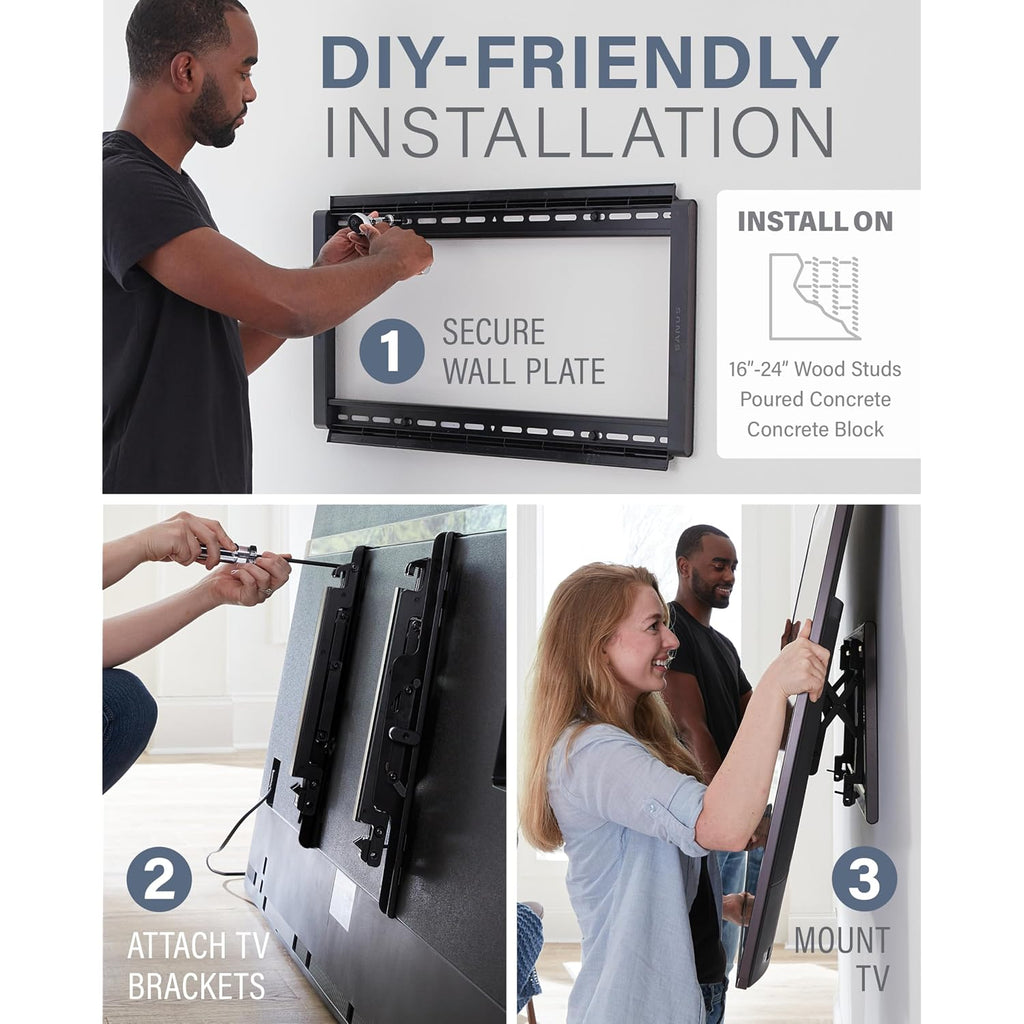 Sanus Tilting Tv Wall Mount For 46" - 90” Tvs Or 150Lbs - Premium Tilt Mount W/Universal Fit - Smooth 5.7" Extension Allows For Cable Management - Includes Hardware & Drill Template For Easy Install