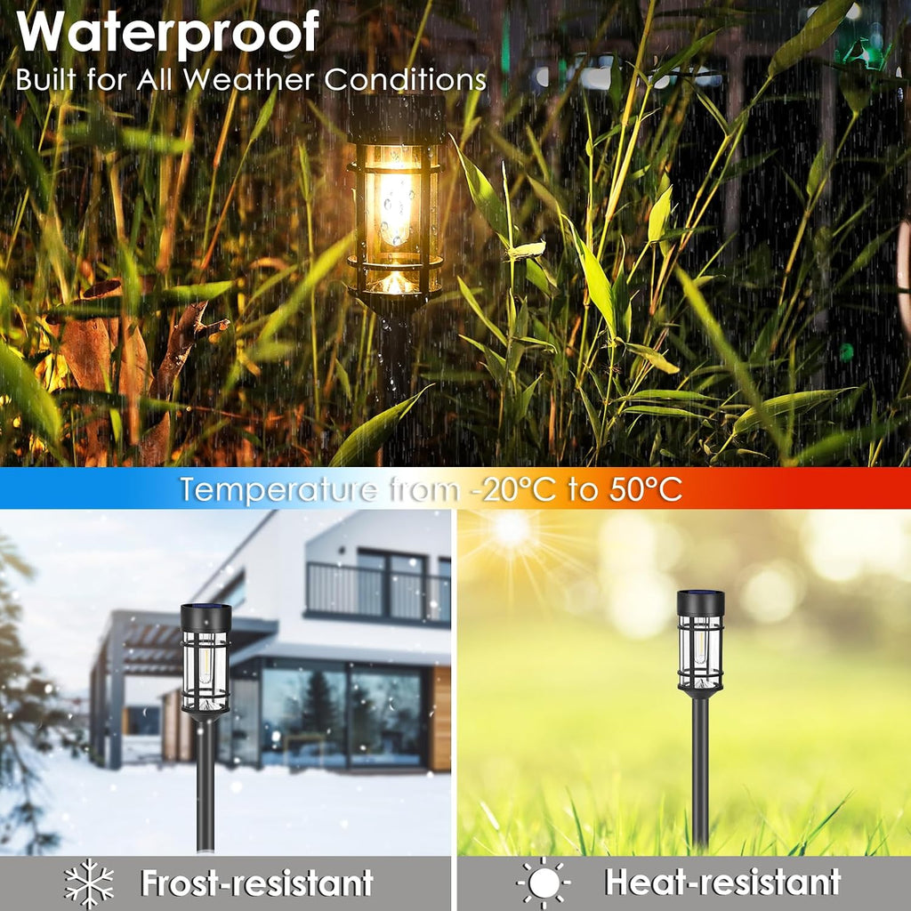 Solar Pathway Lights, 8 Pack Led Solar Lights Outdoor Waterproof, Glass Metal Garden Lighting For Yard Path Landscape Lawn Walkway Driveway, 3000K