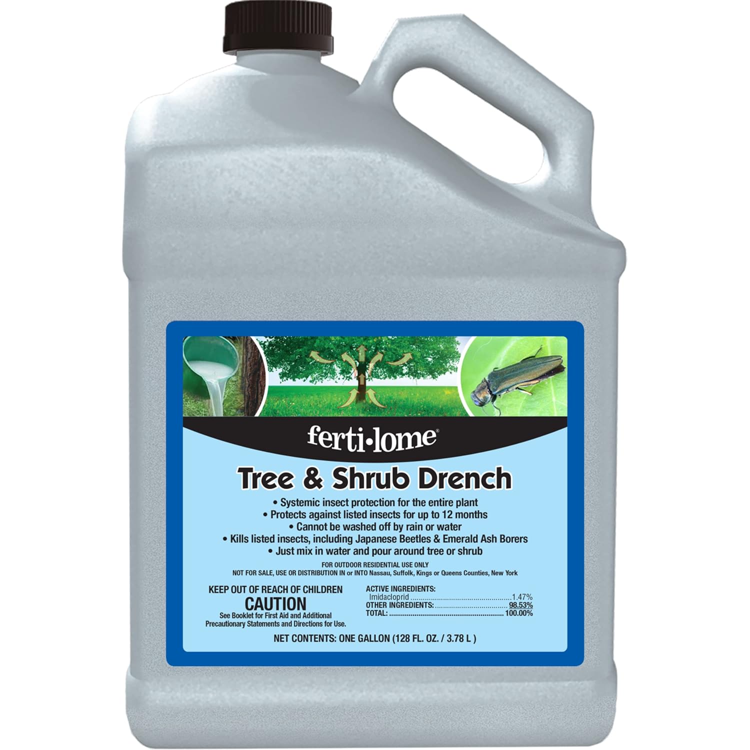 Fertilome (11207) Tree & Shrub Drench Systemic Insecticide, 1 Gal | Imidacloprid Systemic Drench - 12-Month Protection Against Aphids, Beetles, Whiteflies - Tree & Shrub Owners