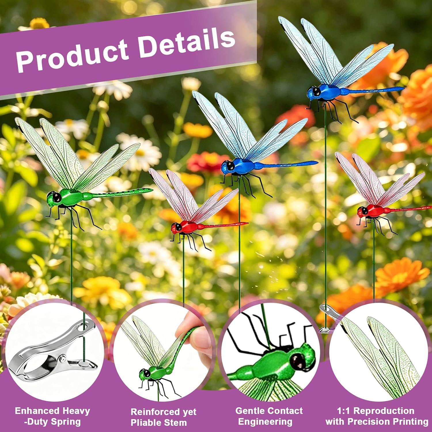 12 Pack Dragonfly Clips,3D Fake Dragonflies, Humming Bird Stakes, Plastics Dragonfly For Garden Stakes Decor Yard Ornaments,Deer And Horse,Fly Scare Devices For Indoor Outdoor